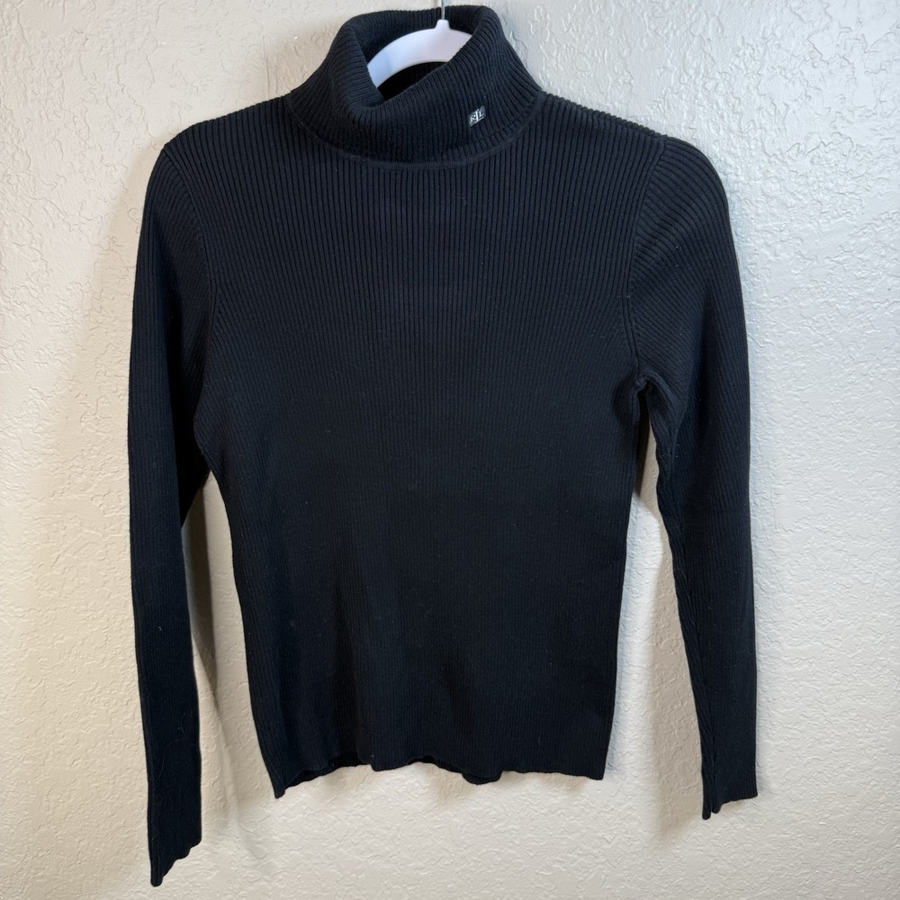 Lauren Ralph Lauren Black Ribbed Turtleneck Sweater Medium 90's